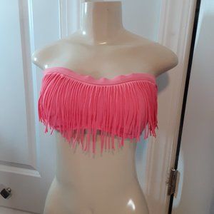 Urban Sea Fringed Pink Bandeau Bikini Top w/ Removable Bra Pads